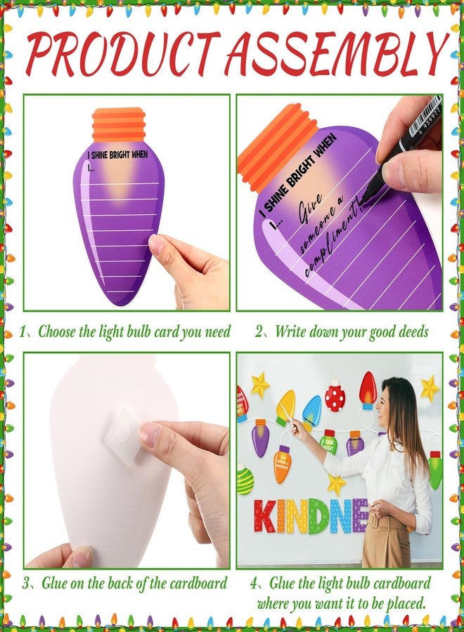 Moinchore 86 Pcs Christmas Bulletin Board Decorations with Light Bulb Borders Xmas Kindness Bulletin Board Set Xmas Winter Colorful Light Bulb Cutouts for Classroom Decoration School Home Holiday - Image 4