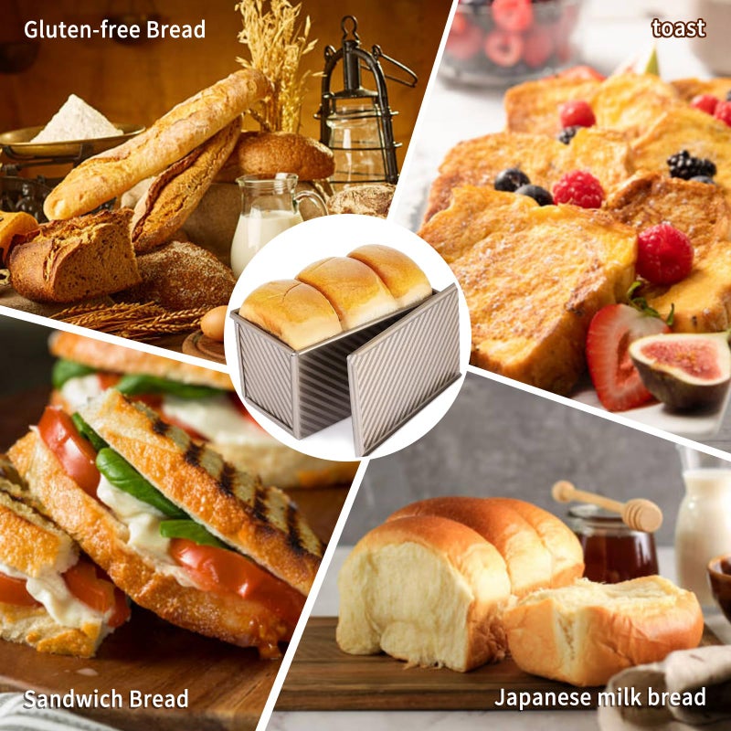 PADELE 2 Pack Pullman Loaf Pan with Lid, 13x4 & 9x4 inch (2.2 lb & 1 lb Dough Capacity), Non-Stick Sandwich Bread Loaf Pan for Homemade Baking Bread, Gold - Image 5