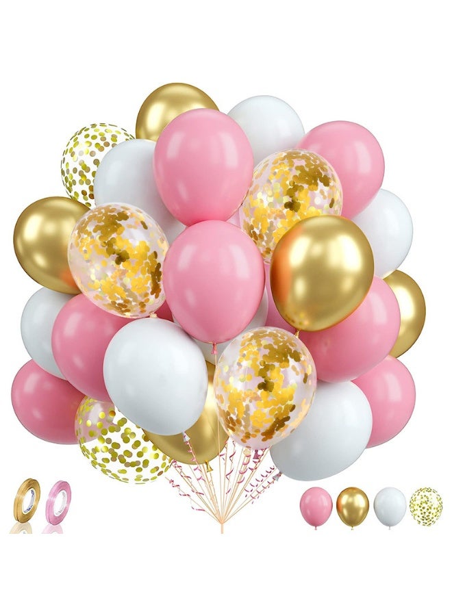 Pink Balloons Set,60 PCS Balloons Pink and White,Glitter Helium Balloons with Gold Ribbons,For Wedding Birthday Girls Baby Shower Mother's Day Party Decoration - Image 1