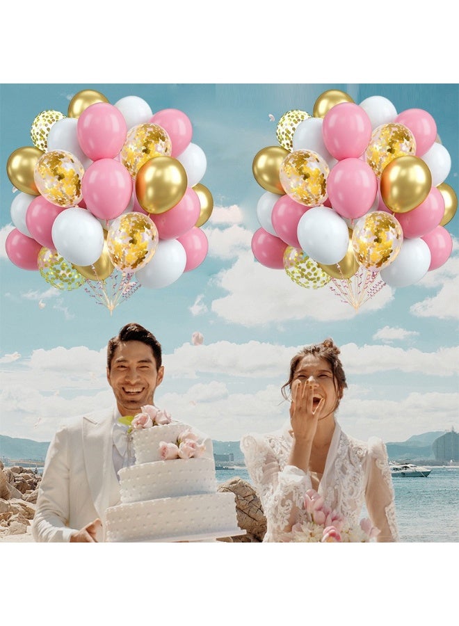 Pink Balloons Set,60 PCS Balloons Pink and White,Glitter Helium Balloons with Gold Ribbons,For Wedding Birthday Girls Baby Shower Mother's Day Party Decoration - Image 4