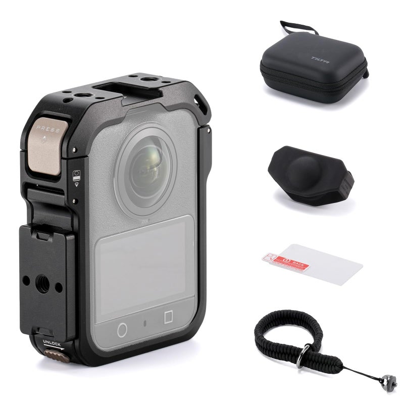 Tilta Camera Cage Horizontal Mounting Kit Compatible with DJI Osmo 360 Quick Release 1420 Mounts Cold Shoe Strap Slot Lightweight Magnesium Alloy Frame Black - Image 2