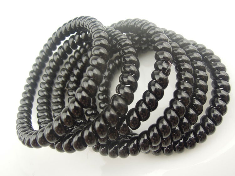 Generic High-Quality Medium Thick Black Telephone Cord Hair Ties Fine Black 