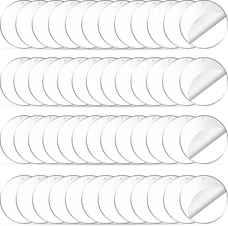 anidesign Anistuff acrylic glass circle with hole round disc acrylic name tag key chain blank for diy art and craft school office project glass painting (2 Inch dia - 48 Pcs) - Image 1
