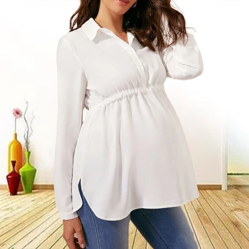 Solid Color V-Neck Long Sleeve Maternity  Jacket