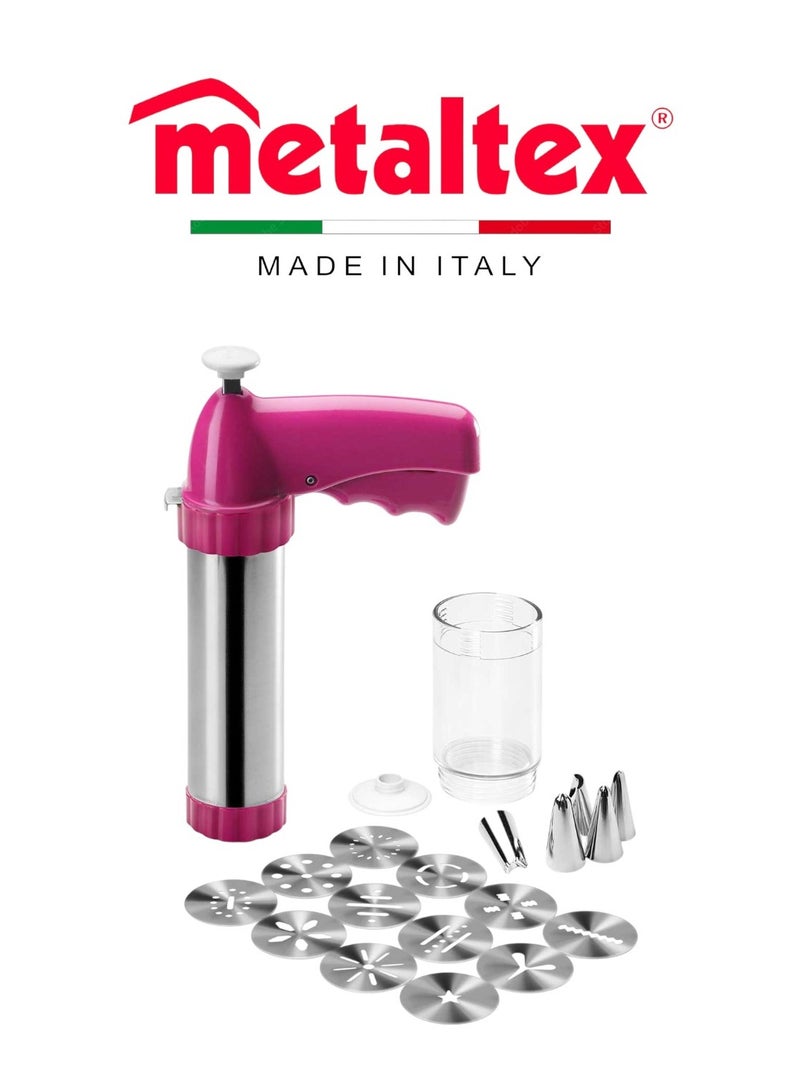 Metaltex Profi-Bisquick Cookie Gun & Icing Set – 2-in-1 Stainless Steel Biscuit Maker with 12 Discs & 5 Nozzles - Image 1