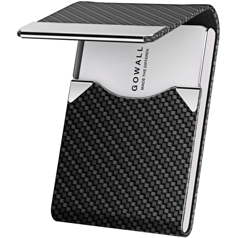Gowall Black Carbon Business Card Holder With Magnetic Closure  Slim Metal Pu Business Card Case For Men Women  3.7 X 2.3 Inches Rfid Blocking Credit Cards Holder For Pocket Or Bag Storage - Image 1