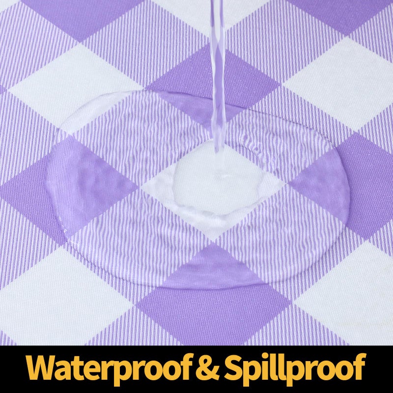 Smiry Rectangle Picnic Table Cloth, Elastic Waterproof Fitted Vinyl Tablecloths, Flannel Backed Buffalo Plaid Table Covers for Dining, Camping, Outdoor (White and Purple, 30" x 72") - Image 3