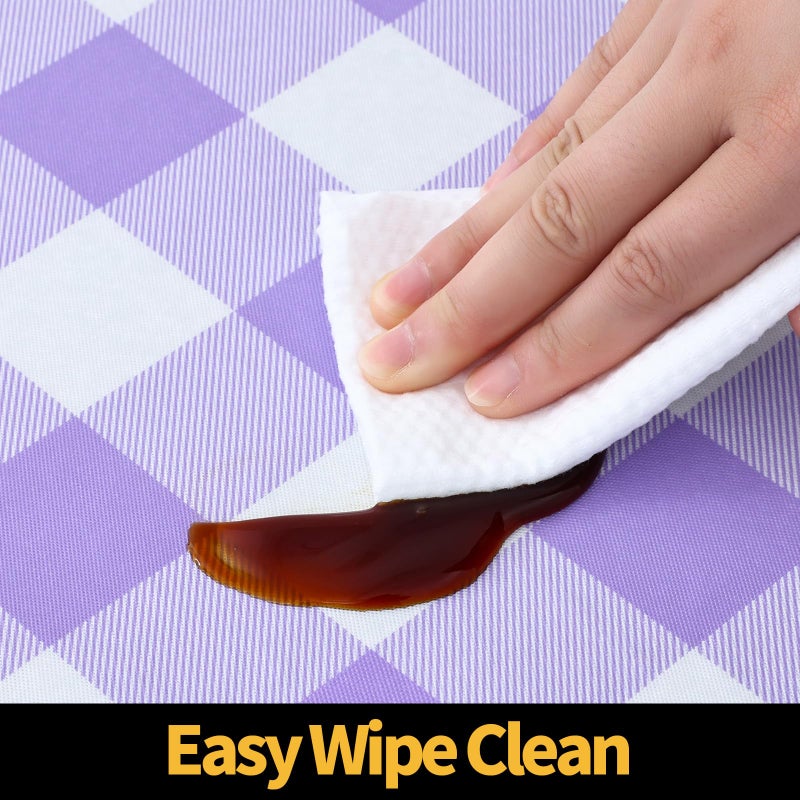 Smiry Rectangle Picnic Table Cloth, Elastic Waterproof Fitted Vinyl Tablecloths, Flannel Backed Buffalo Plaid Table Covers for Dining, Camping, Outdoor (White and Purple, 30" x 72") - Image 4