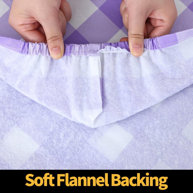 Smiry Rectangle Picnic Table Cloth, Elastic Waterproof Fitted Vinyl Tablecloths, Flannel Backed Buffalo Plaid Table Covers for Dining, Camping, Outdoor (White and Purple, 30" x 72") - Image 5