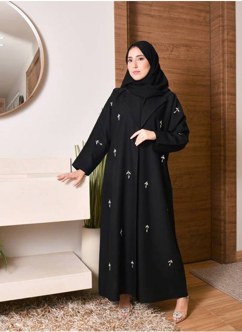 Wrap abaya with a formal collar and a white paper border along the entire front side