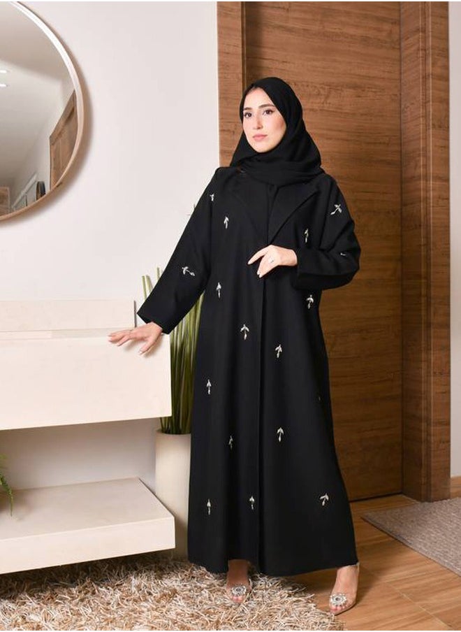 HAWRAA ABAYA - Wrap abaya with a formal collar and a white paper border along the entire front side - Image 1