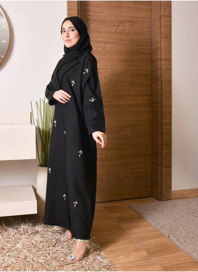 HAWRAA ABAYA - Wrap abaya with a formal collar and a white paper border along the entire front side - Image 1