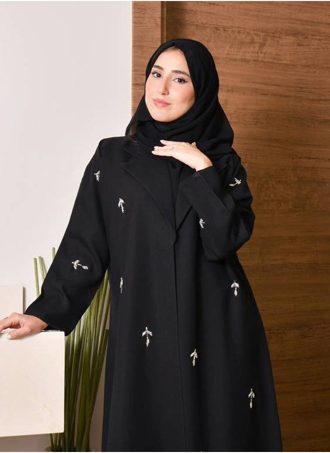 HAWRAA ABAYA - Wrap abaya with a formal collar and a white paper border along the entire front side - Image 1