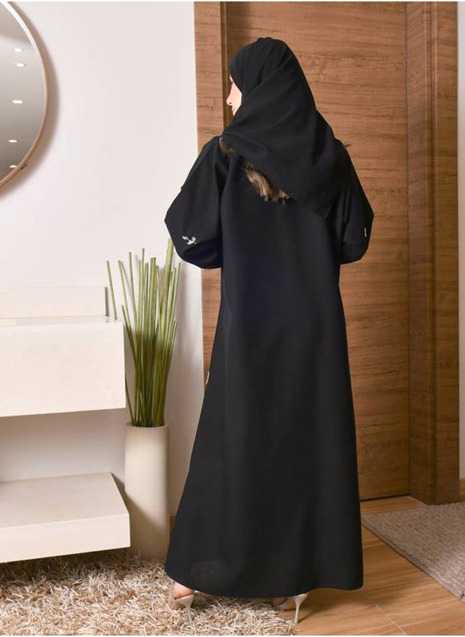 HAWRAA ABAYA - Wrap abaya with a formal collar and a white paper border along the entire front side - Image 1