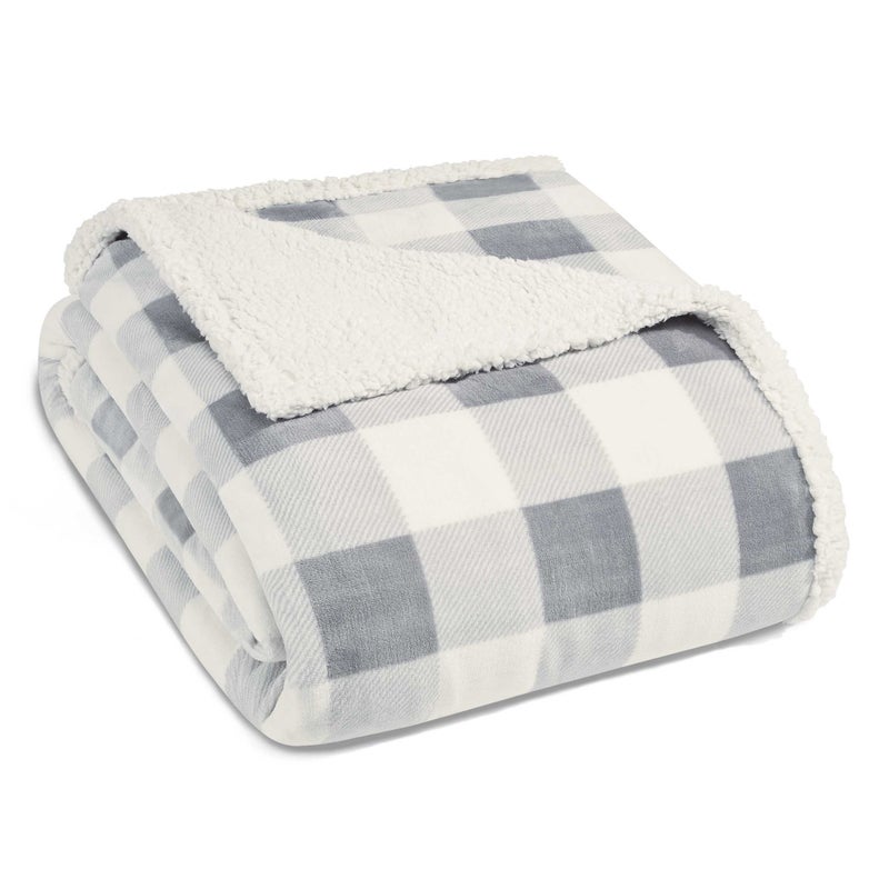 Eddie Bauer Eddie Bauer  Queen Blanket Reversible Sherpa Fleece Blanket Buffalo Plaid Bedding Super Soft Cozy Home Decor Chrome Grey Queen 