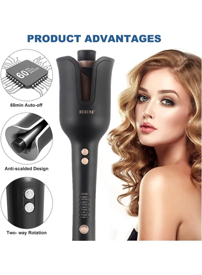 REBUNE Auto Hair Curler Automatic Curling Iron Wand Professional Curling Wand Rotating Fast Heating for Women Black - Image 4