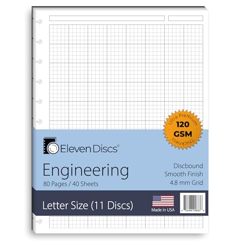 Eleven Discs Discbound Paper, Letter Size Engineering Grid Sheets - Premium 120gsm Heavyweight Notebook & Planner Refills - 11 Discs, 8.5 x 11 in - Punched for Circa, Arc, TUL (40 Sheets) - Image 1