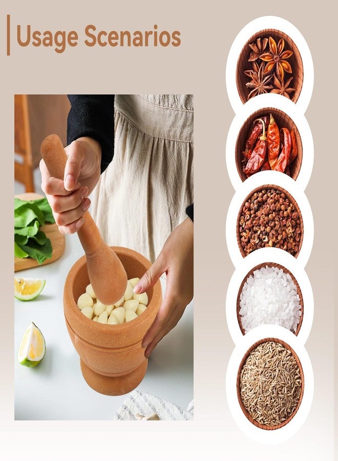 Beufee Mortar and Pestle, Grinder Bowl with Rod Hammer, Sauce Garlic Masher Hand Grinder Crusher Kitchen Gadgets Seasoning Spice Tools (Wooden) - Image 2