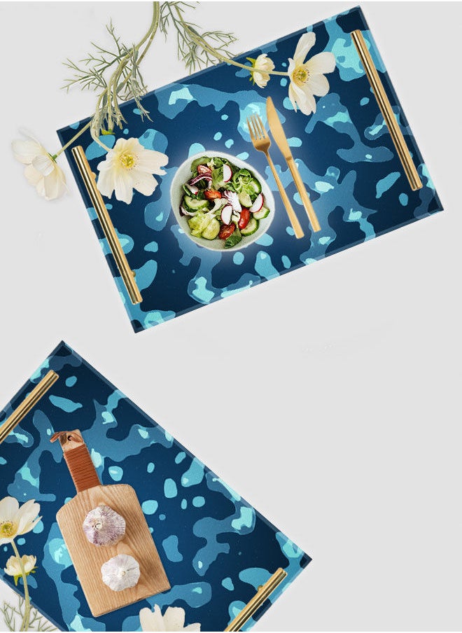 LOWHA Decorative Acrylic Serving Tray with Gold Color Metal Handles Camouflage Pattern 20x30cm  - Image 4