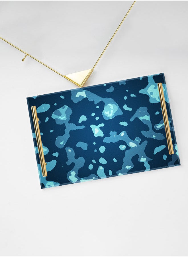 LOWHA Decorative Acrylic Serving Tray with Gold Color Metal Handles Camouflage Pattern 20x30cm  - Image 3