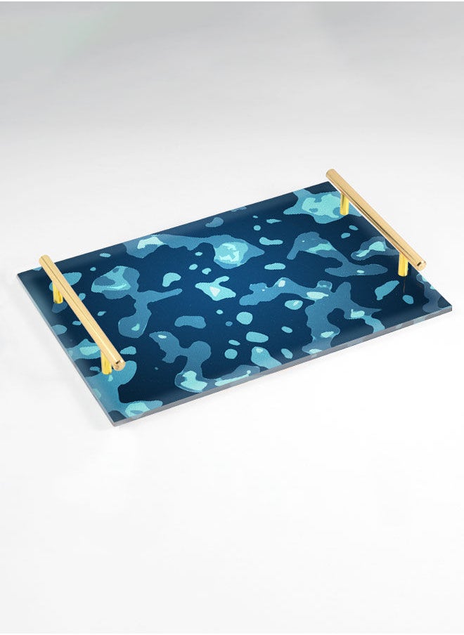 LOWHA Decorative Acrylic Serving Tray with Gold Color Metal Handles Camouflage Pattern 20x30cm  - Image 1
