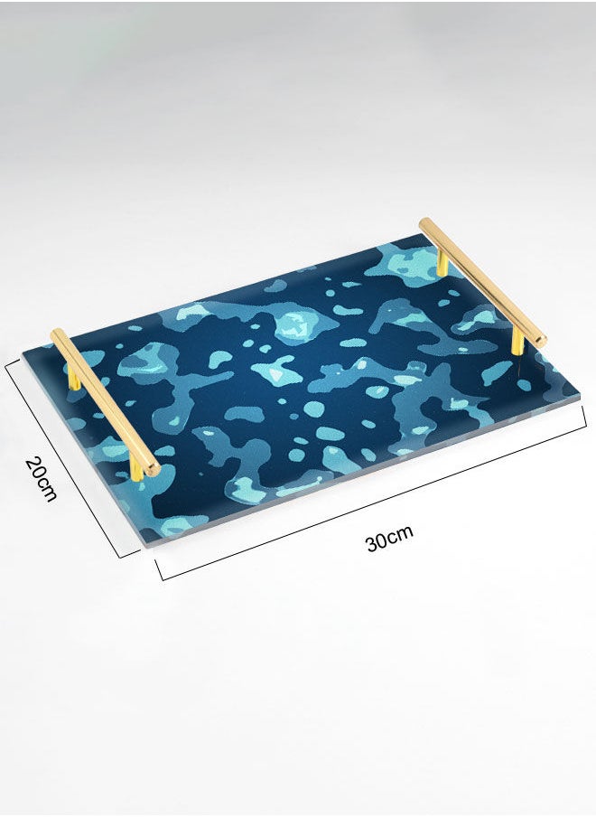 LOWHA Decorative Acrylic Serving Tray with Gold Color Metal Handles Camouflage Pattern 20x30cm  - Image 2
