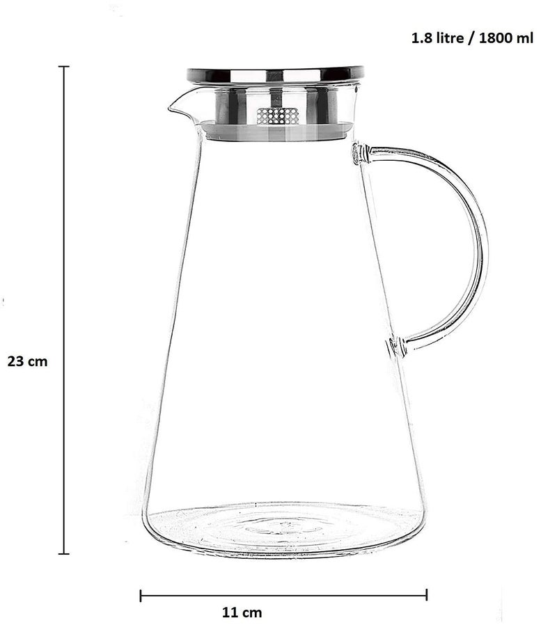 Jinelza Deli 1800 ML Water Juice Jug Pot Stainless Steel Air Tight CapTransparent Borosilicate GlassSet of 1 Pcs - Image 3