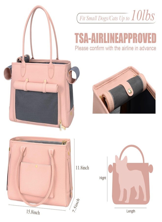 Minsong Fashion Pet Carrier Purse for Small Cat and Dog, Luxury Pu Soft-Sided Tote Bag with Large Pockets for Dogs and Puppies (Pink, 15.8" L x 7.5" W x 11.8" H) - Image 2