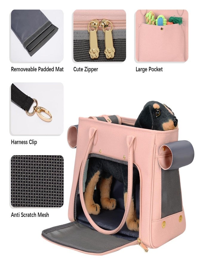 Minsong Fashion Pet Carrier Purse for Small Cat and Dog, Luxury Pu Soft-Sided Tote Bag with Large Pockets for Dogs and Puppies (Pink, 15.8" L x 7.5" W x 11.8" H) - Image 4