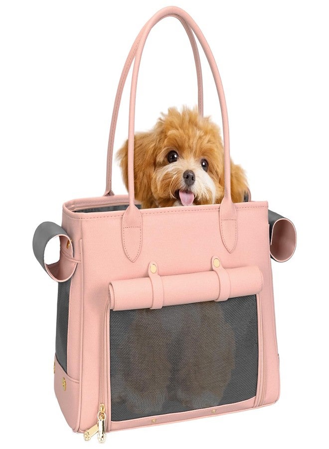 Minsong Fashion Pet Carrier Purse for Small Cat and Dog, Luxury Pu Soft-Sided Tote Bag with Large Pockets for Dogs and Puppies (Pink, 15.8" L x 7.5" W x 11.8" H) - Image 1