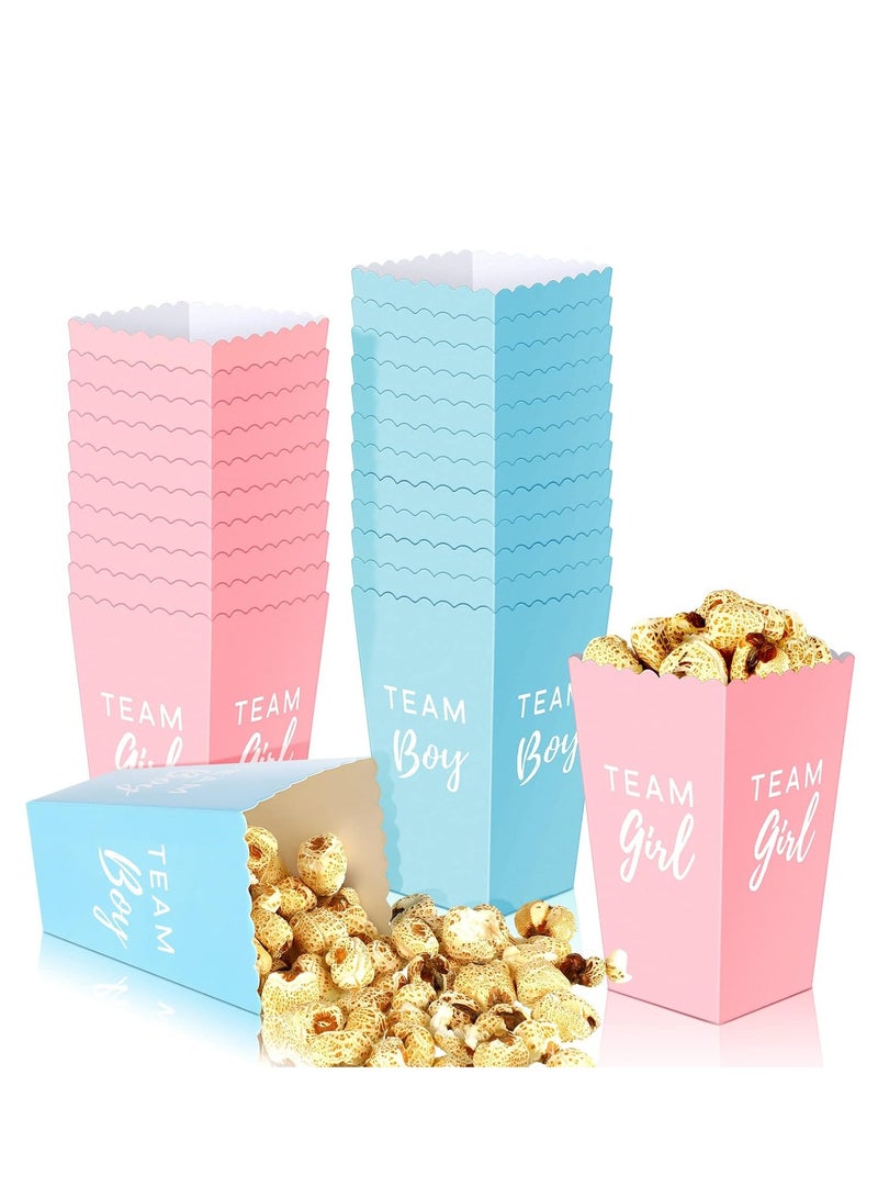 KASTWAVE Gender Reveal Paper Popcorn Boxes, Blue Pink Decorative Mini Popcorn and Candy Favor Treat Boxes, Team Boy Girl Paper Popcorn Boxes for Baby Shower Gender Reveal Party Supplies, 50 Pack - Image 1
