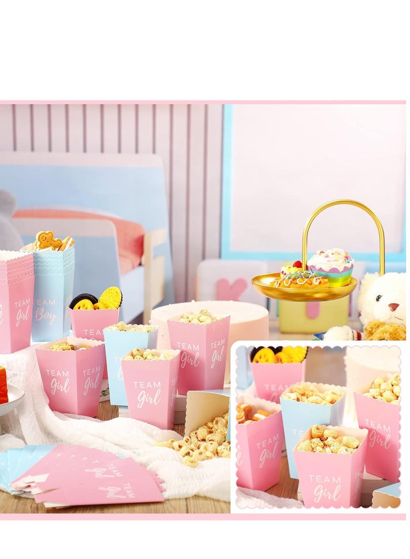KASTWAVE Gender Reveal Paper Popcorn Boxes, Blue Pink Decorative Mini Popcorn and Candy Favor Treat Boxes, Team Boy Girl Paper Popcorn Boxes for Baby Shower Gender Reveal Party Supplies, 50 Pack - Image 4