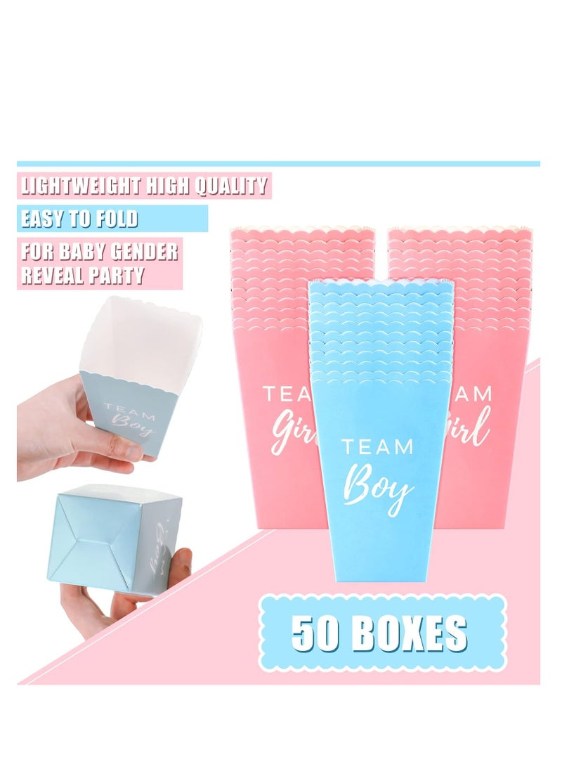 KASTWAVE Gender Reveal Paper Popcorn Boxes, Blue Pink Decorative Mini Popcorn and Candy Favor Treat Boxes, Team Boy Girl Paper Popcorn Boxes for Baby Shower Gender Reveal Party Supplies, 50 Pack - Image 3