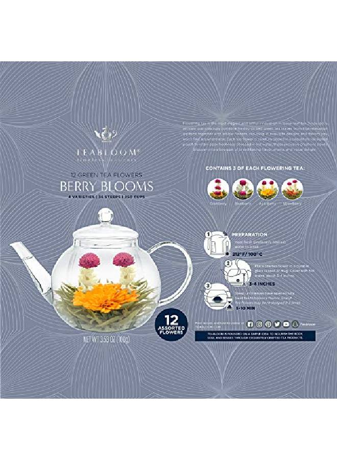 Teabloom شاي الأزهار للاحتفال 12 نوعًا متنوعًا من شاي التوت المتفتح الشاي الأخضر الممتاز + التوت البري والتوت الأزرق وتوت الأساي والفراولة - Image 4