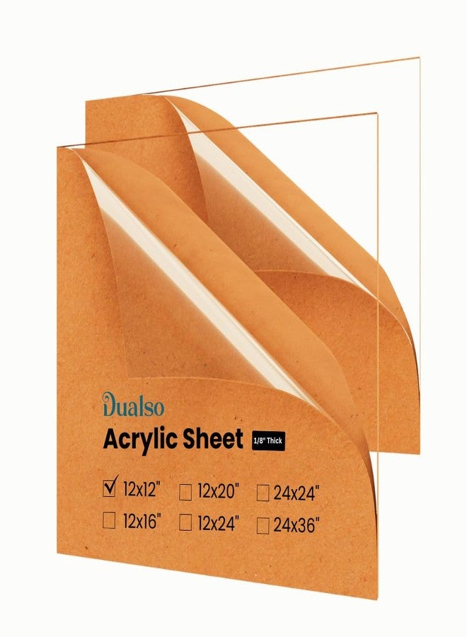 Dualso Plexiglass Sheets 1/8" Thick (3mm) Acrylic Sheets - Clear Acrylic, 12" x 12" - Cast Plexiglass Sheet for Signs, DIY Projects (2 Pack) - Image 1