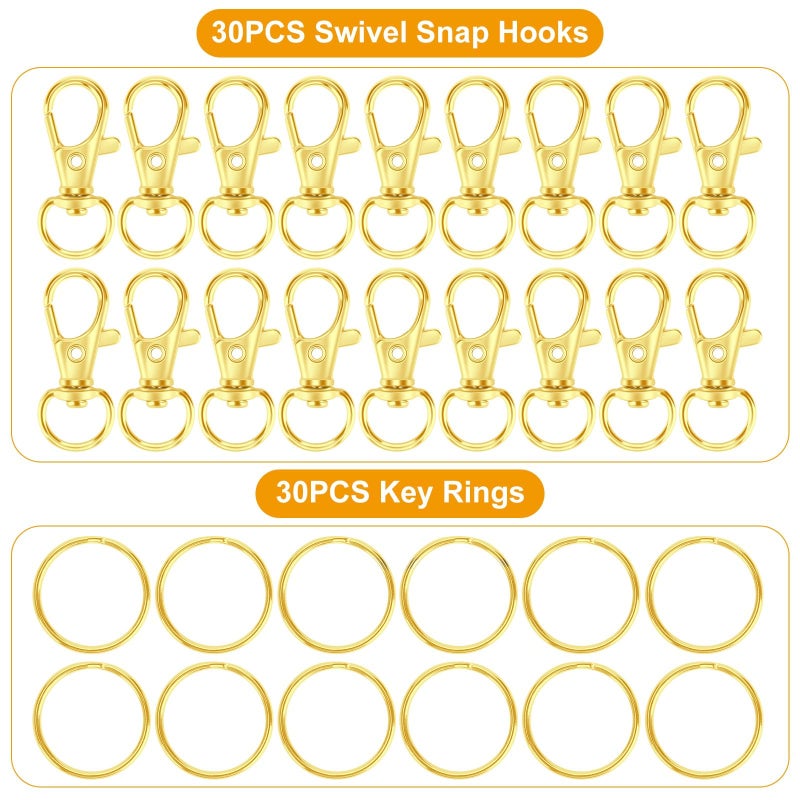 Sucrown 60Pcs Keychain Making Kit  Including 30Pcs Keychains Clips Hooks And 30Pcs Key Chain Rings  Lobster Claw Clasps With Keychains Rings Accessories For Crafts  Gold - Image 2
