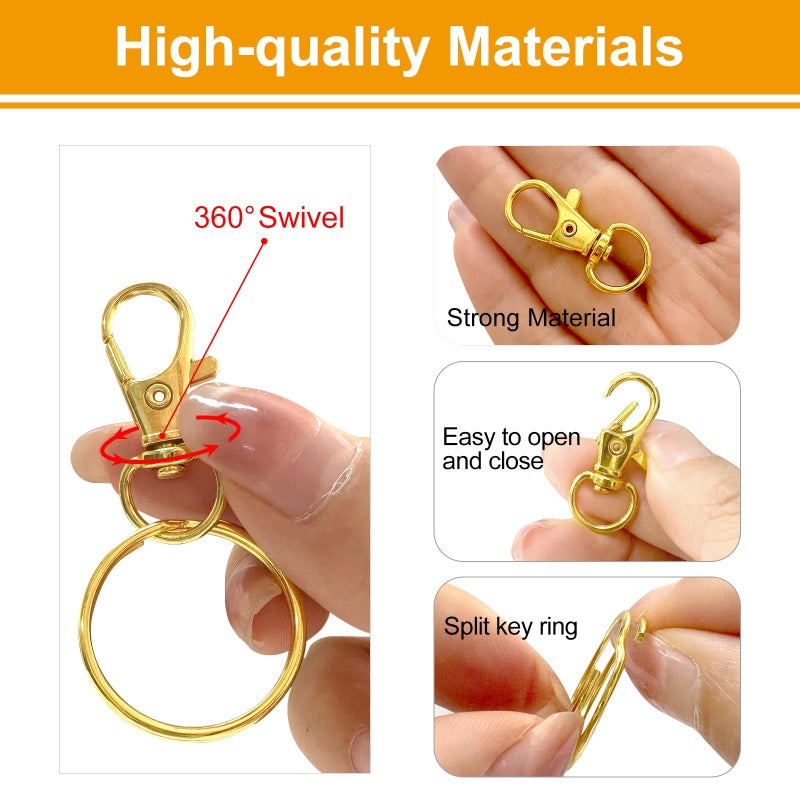 Sucrown 60Pcs Keychain Making Kit  Including 30Pcs Keychains Clips Hooks And 30Pcs Key Chain Rings  Lobster Claw Clasps With Keychains Rings Accessories For Crafts  Gold - Image 4