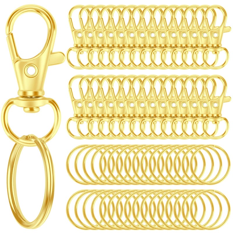 Sucrown 60Pcs Keychain Making Kit  Including 30Pcs Keychains Clips Hooks And 30Pcs Key Chain Rings  Lobster Claw Clasps With Keychains Rings Accessories For Crafts  Gold - Image 1