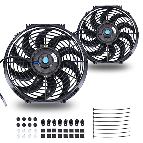 FGJQEFG 12 Inch Universal Slim Fan Push Pull Electric Radiator 12V 80W High Performance Cooling Fan Mount Kit Black 2 Pcs - Image 1