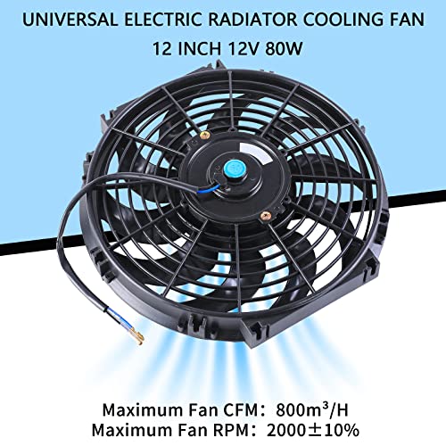 FGJQEFG 12 Inch Universal Slim Fan Push Pull Electric Radiator 12V 80W High Performance Cooling Fan Mount Kit Black 2 Pcs - Image 4