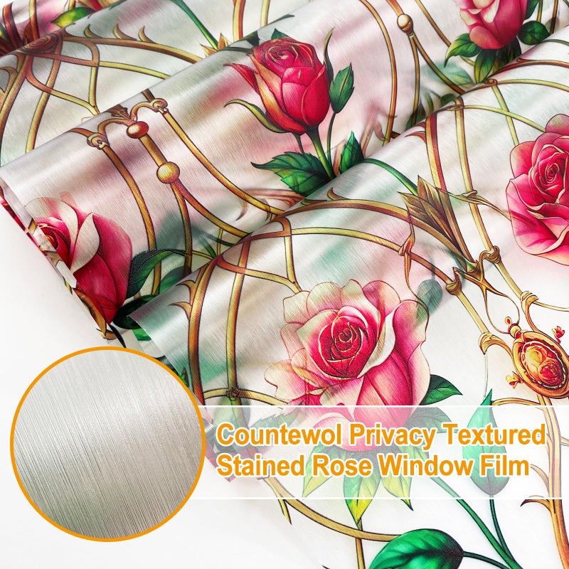 Countewol Frosted Static Cling Window Film, Stained Glass Privacy Film with Rose Pattern, Anti-Glare UV Protection, Removable Decorative Window Clings for Home/Bathroom (Frosted Rose, 17.5 x78.7 in) - Image 5