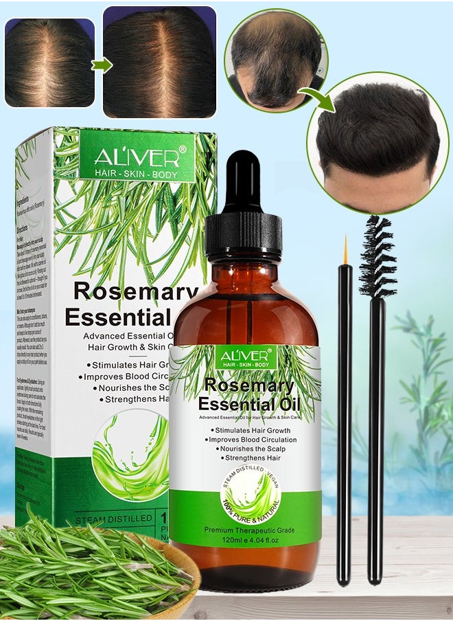ALIVER - 120ml Rosemary Essential Oil  for Hair Growth Pure Organic Rosemary Oil for Dry Damaged Hair and Growth Hair Scalp Oil  Pure and Natural Premium Quality Oil Hair Loss Treatment Oil for Men and Women - Image 1