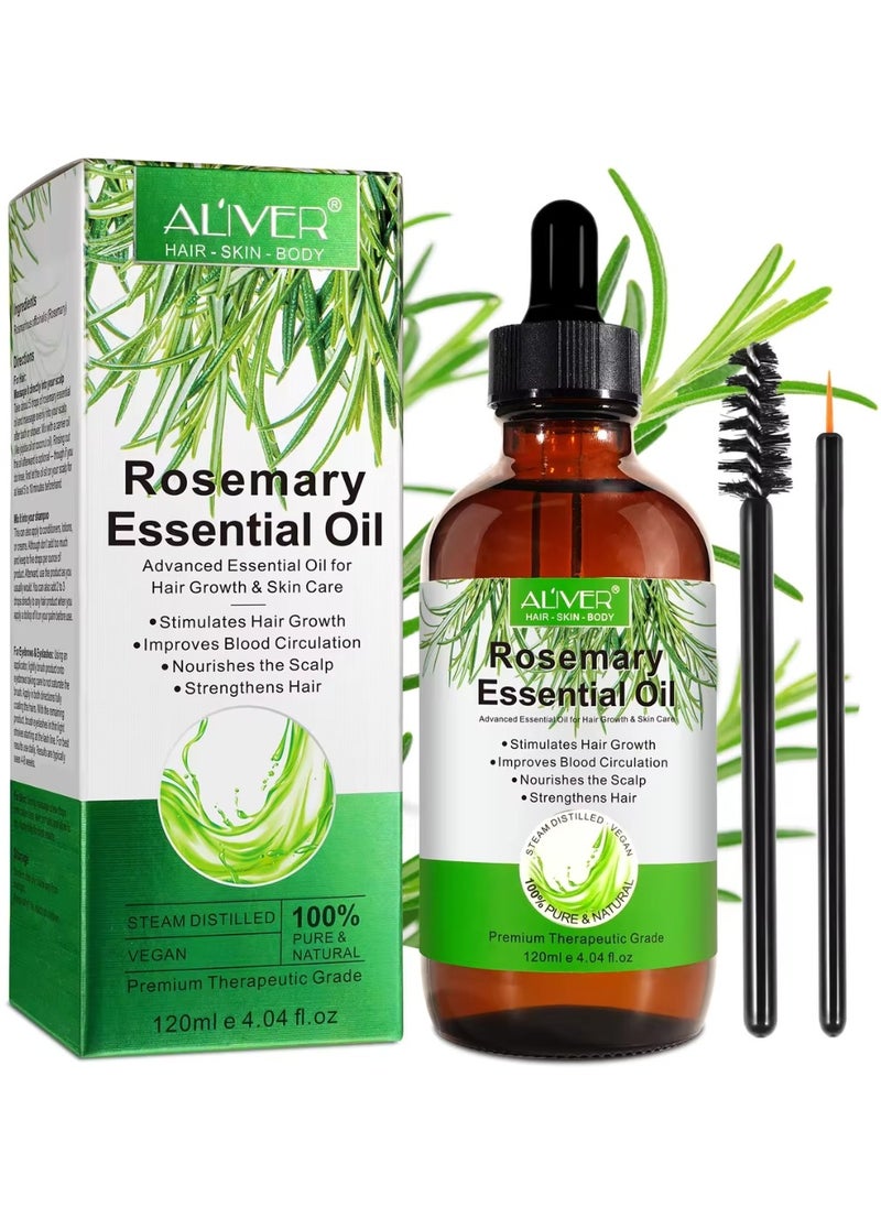 ALIVER - 120ml Rosemary Essential Oil  for Hair Growth Pure Organic Rosemary Oil for Dry Damaged Hair and Growth Hair Scalp Oil  Pure and Natural Premium Quality Oil Hair Loss Treatment Oil for Men and Women - Image 1