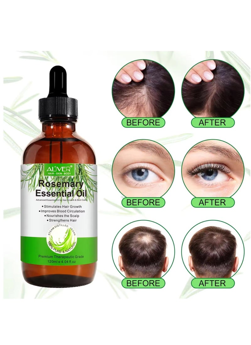 ALIVER - 120ml Rosemary Essential Oil  for Hair Growth Pure Organic Rosemary Oil for Dry Damaged Hair and Growth Hair Scalp Oil  Pure and Natural Premium Quality Oil Hair Loss Treatment Oil for Men and Women - Image 1