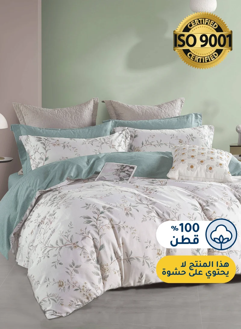 Master Home Textile Master Home Textile Cotton Floral Duvet Cover Set, Fits 200 x 200 cm King Size Bed, 200TC Cotton, 6-Piece Set with Zipper Closure and Corner Ties