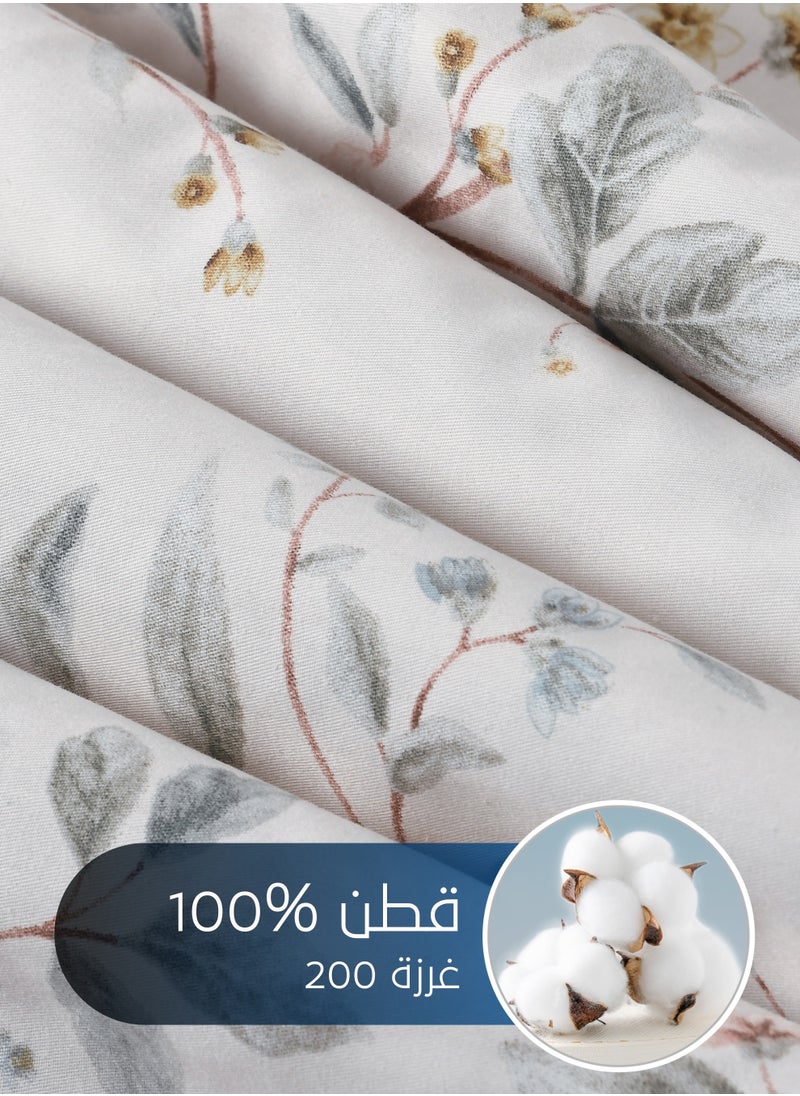 سيد المنسوجات المنزلية طقم غطاء لحاف قطن مزهر من ماستر هوم، يناسب سرير بحجم كينج 200 × 200 سم، مصنوع من قطن بجودة 200 خيط في البوصة، طقم من 6 قطع بسحاب وإغلاق بأربطة الزوايا  - Image 4