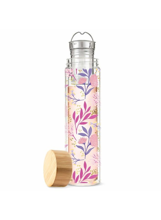 Pinky Up Blair Travel Tea Infuser Mug, Double Walled Insulated Travel Tumbler with Loose Leaf Tea Strainer, Travel Coffee Mug, Keeps Drinks Hot or Cold, 16 oz, Botanical Design - Image 1