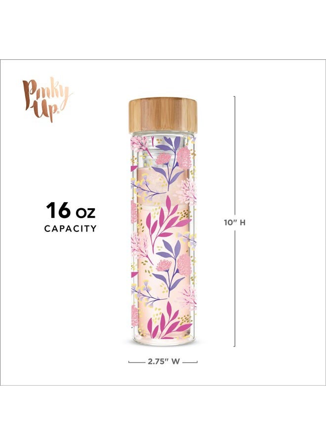 Pinky Up Blair Travel Tea Infuser Mug, Double Walled Insulated Travel Tumbler with Loose Leaf Tea Strainer, Travel Coffee Mug, Keeps Drinks Hot or Cold, 16 oz, Botanical Design - Image 3