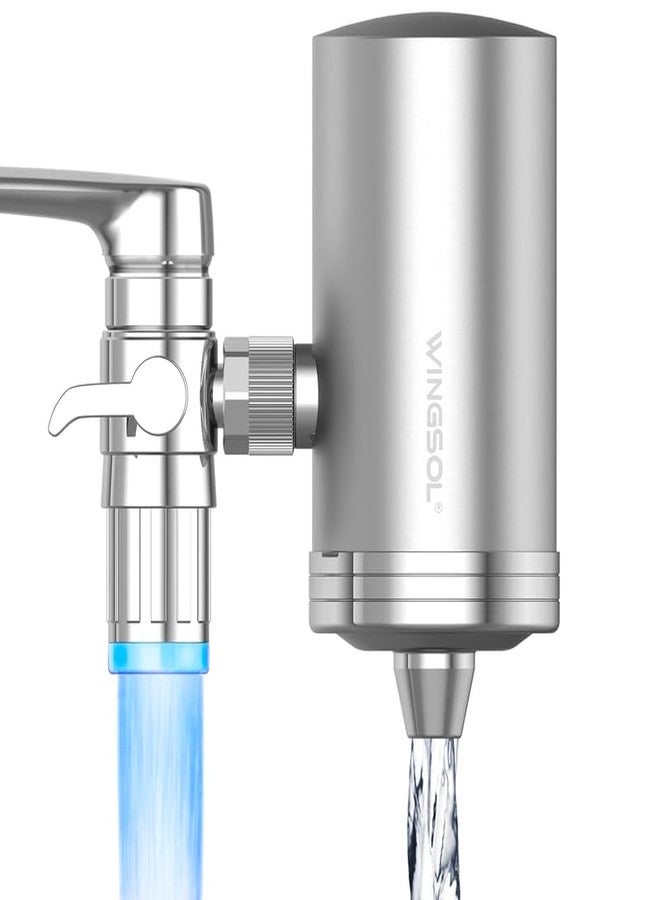 WINGSOL Stainless-Steel 360°Rotating Sink Water Filter with Temperature Sensitive LED Light, Carbon Block Water Filter for Sink Faucet, Reduces Chlorine, Heavy Metals and Bad Taste Faucet Water Filter - Image 1