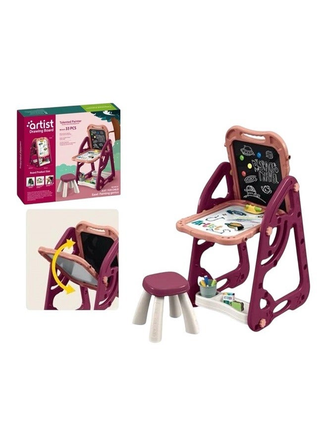 Magnetic Whiteboard with Art Bookshelf, 3 Adjustable Height Levels, Kids Art Easel | Gift for Toddlers (Pink)